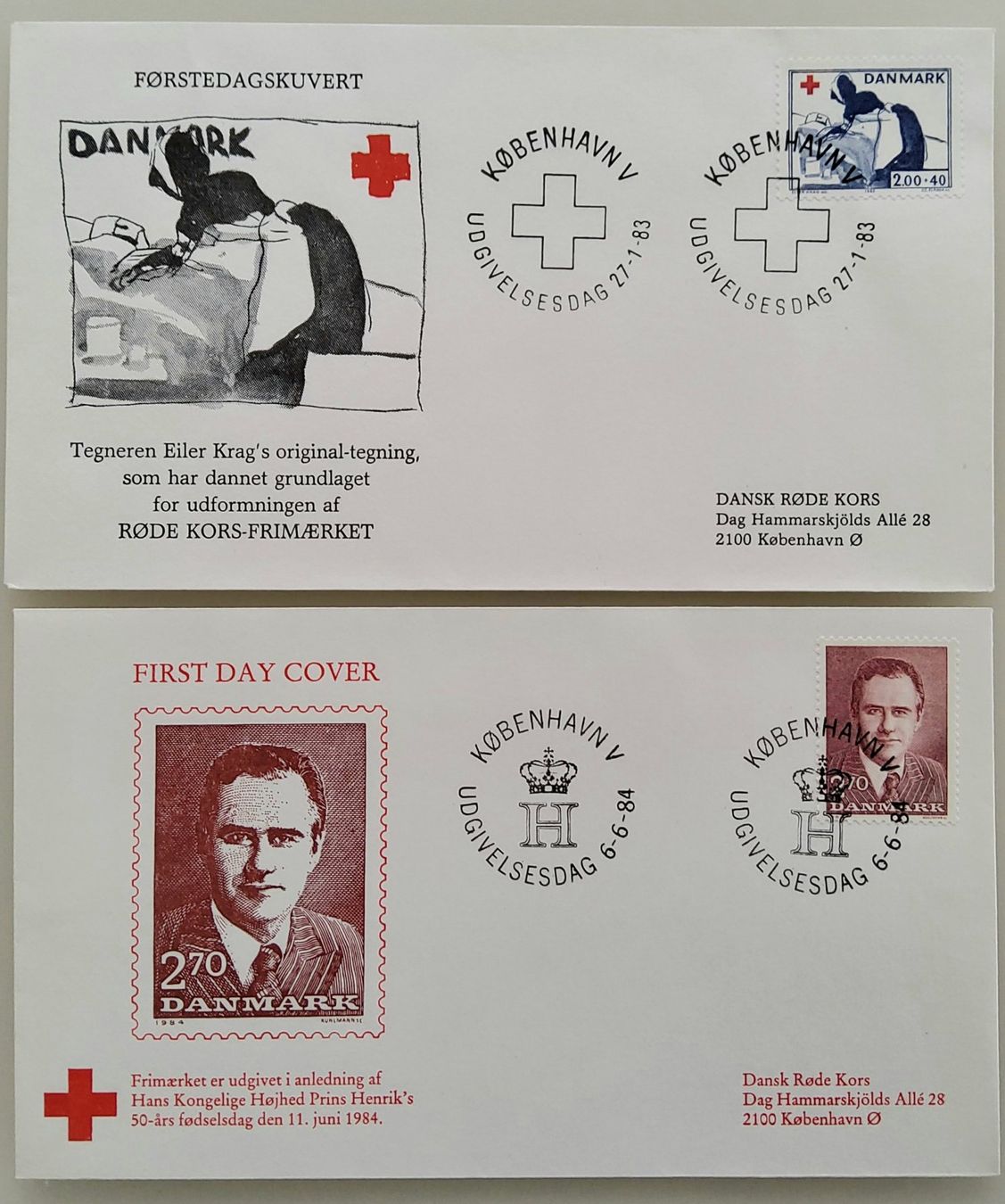 Alle Briefmarken: Dänemark Rotes Kreuz 1983/84, 2xFDC – Gebraucht aus Buchrain von mue_kru