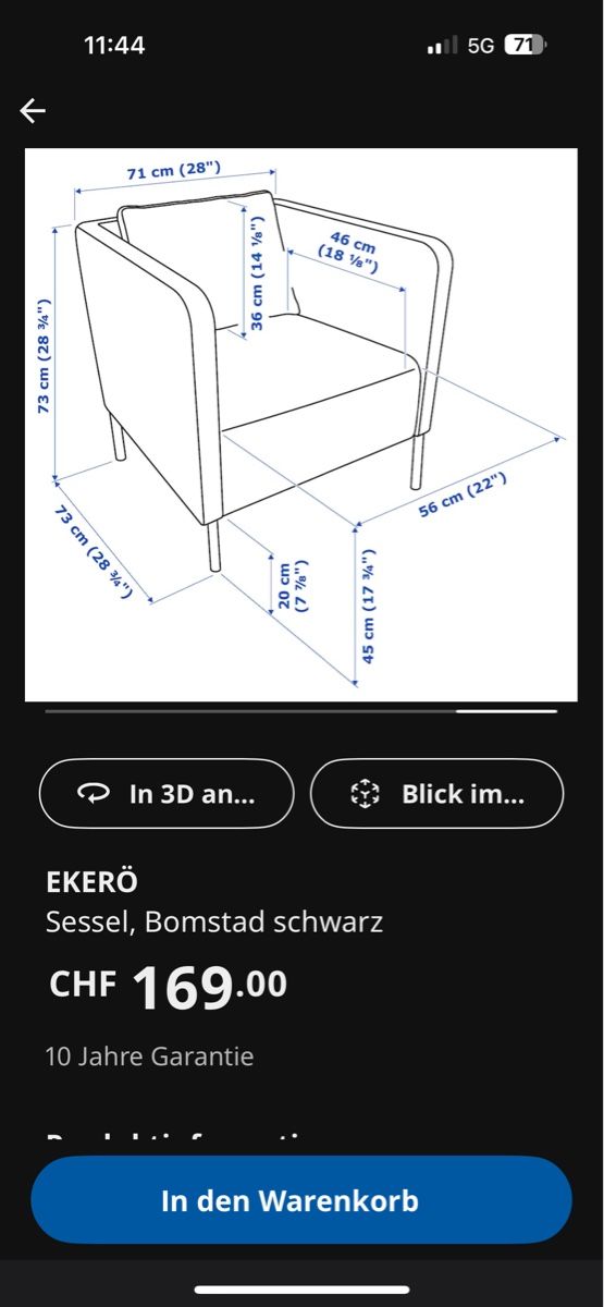 Ikea Sessel: Moderner IKEA EKERÖ Sessel schwarz – Neu (gemäss Beschreibung) aus Allschwil von Herzundgast 2