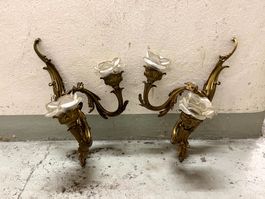 Vintage Wandleuchten im Rokoko-Stil mit Pressglas-Rosen