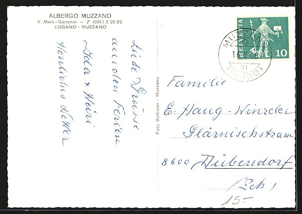Cartoline postali: Lugano-Muzzano, Albergo Muzzano, Innenan – Usato da Berlin venduto da bartko-reher 1