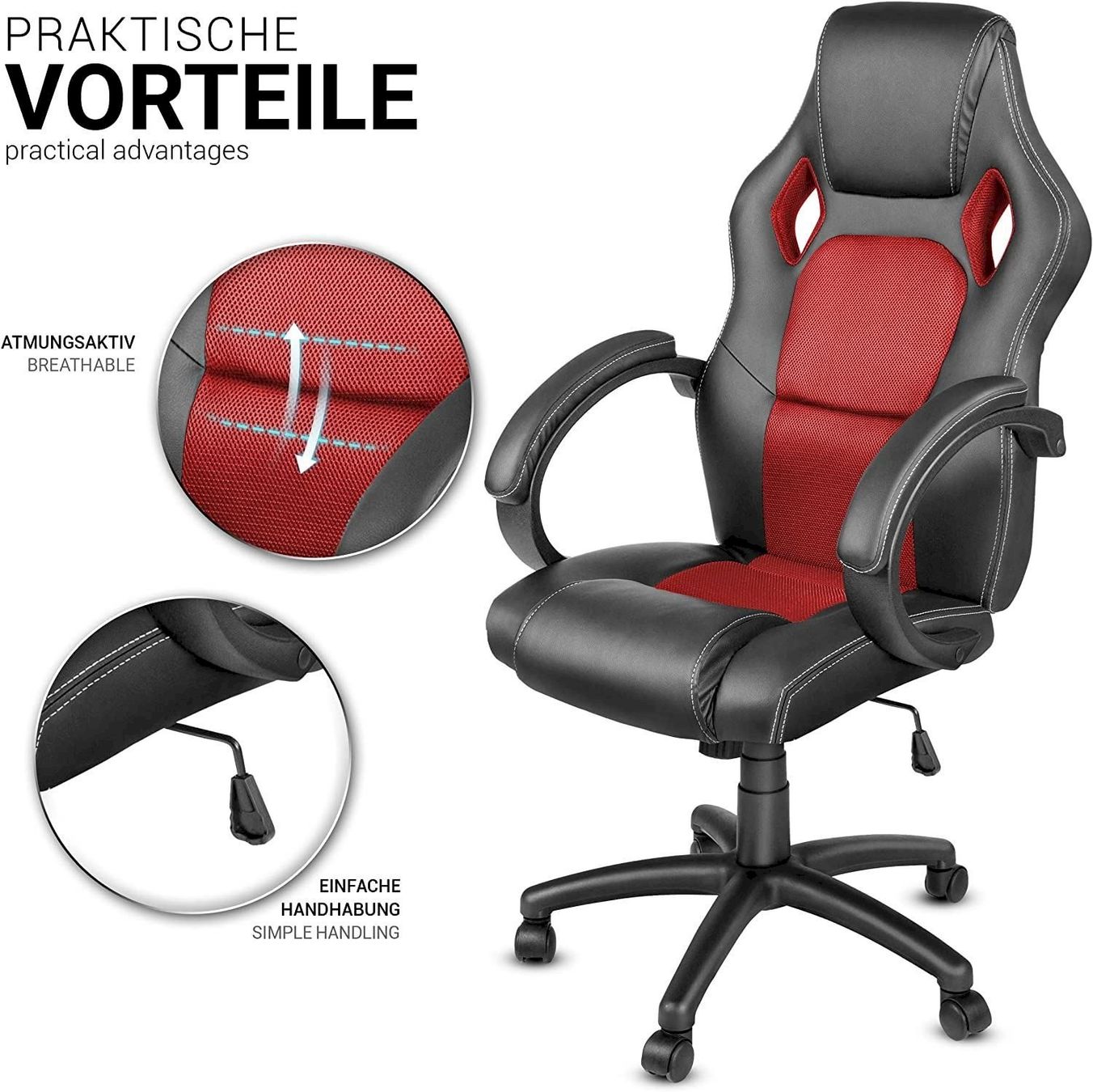 Sedie: TRESKO Racing Chefsessel schwarz/rot – Nuovo e nell'imballaggio originale da Bottighofen venduto da zaap 2