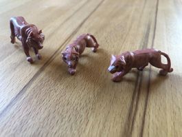 3x Vintage Tiger Figuren | Made in Hong Kong Kunststoff