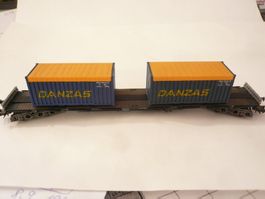 H0 RÖWA WAGEN MIT 2 DANZAS CONTAINERN NEUW. KEINE ABBRÜCHE