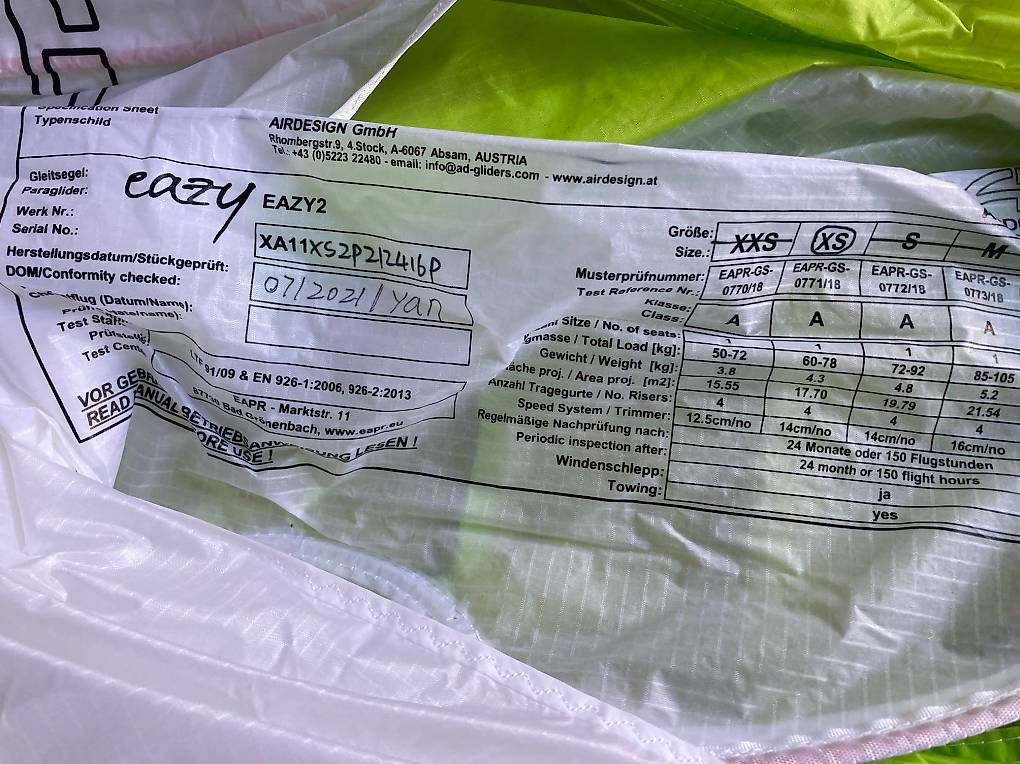 Sport dell'aria & Aquiloni: Gleitschirm AirDesign Eazy 2, XS – Nuovo (secondo la descrizione) da Frutigen venduto da Cumulusgeilus 2