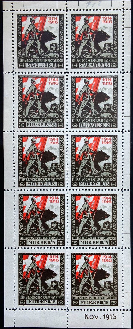 Alle Briefmarken: Sammelbogen 3.Div, weiss, 1.WK, Wi 3.Div 5 – Gebraucht aus Niederuzwil von LichtPhil