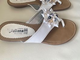 SUMMERTIME-stilvolle Juliana Flip-Flops mit Décor, weiss,38