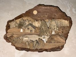 Holzbild "Waldhütte" - Schweizer Handarbeit, Unikat!