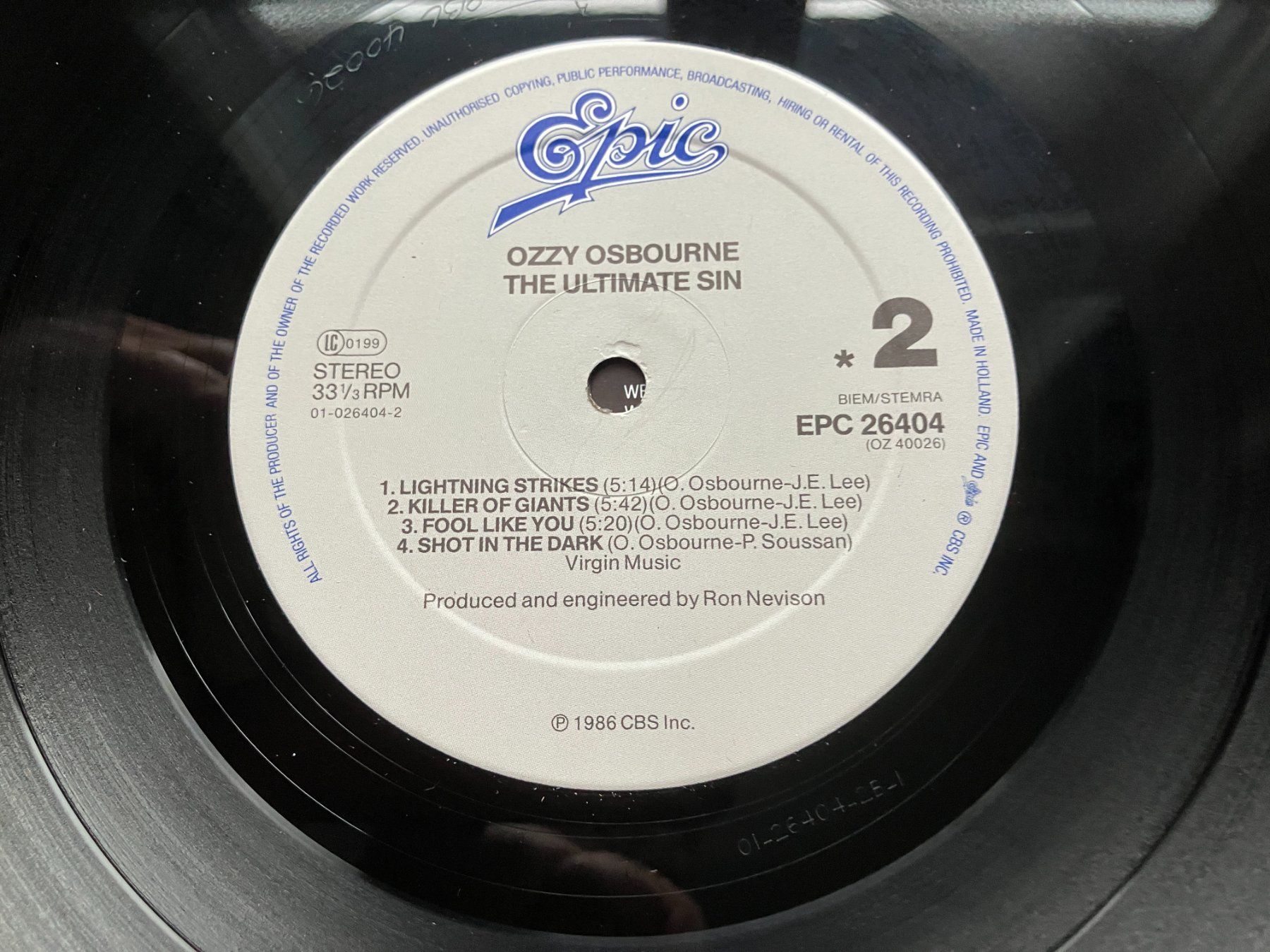 Dischi in vinile: Ozzy Osbourne – Usato da Aarwangen venduto da Jukebox3 9