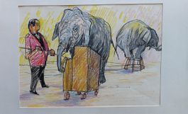 Sammlung 6 Neocolor Skizzen/Zeichnungen Zirkus