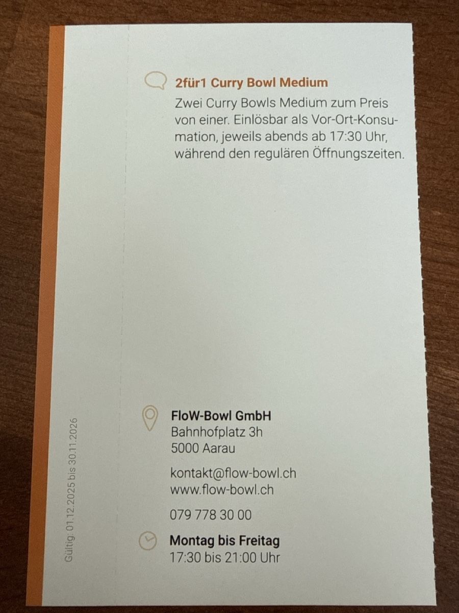 Gutscheine: 2 für 1 Flow-Bowl Curry Bowl Medium – Neu (gemäss Beschreibung) aus Gränichen von cat_lady 1