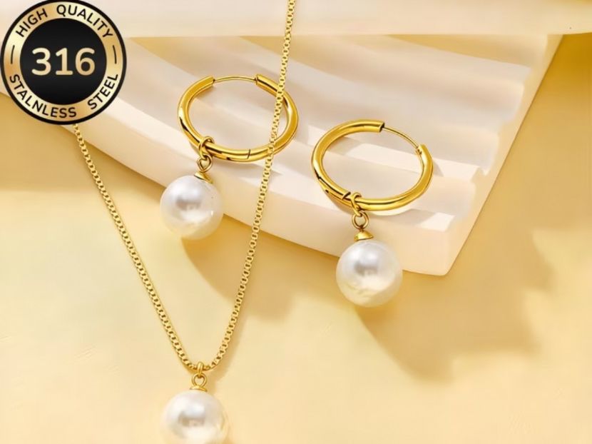 Ketten: Luxus Edelsthal Kette/Orstecker Farbe :Gold Kunstperlen – Neu (gemäss Beschreibung) aus Biel-Bienne von Roserosse13 4