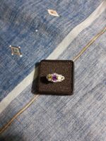 925 Silber Ring mit lila & grüne Steinen, Grösse 66