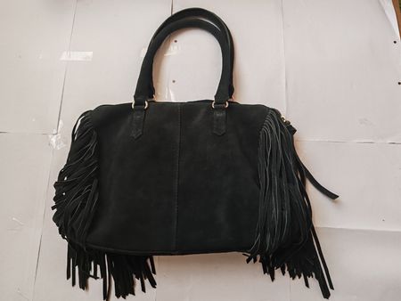 Handtasche Fransen Wildleder Schwarz Grösse 32cm breit guter