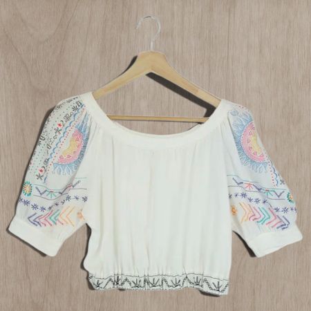 Desigual Bluse, weiß, mit bunten Stickereien, Gr. S, wie neu