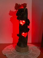 Holzlampe Baumstamm mit Herzmotiv LED RGB Fernbedienung