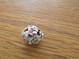 Pandora Charm Blumen Silber 925 rosa gebraucht