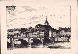 1936 AK Basel _ Mittlere Rheinbrücke und Martinskirche