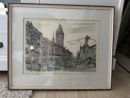 Grafik Arthur Hiltmann Marktszene gerahmt guter Zustand
