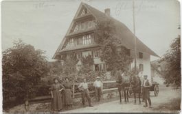 Landwirtschaft/Bauernfamilie 1910 Pferde-Fuhrwerk ZH/SH/TG?