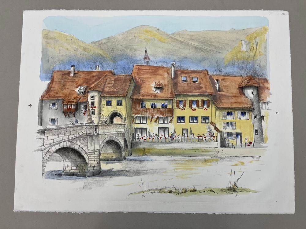 Grafica & Litografie: Robert Burkhard LITHOGRAPHIE ST.URSANNE SIGNIERT – Usato da Gersau venduto da grafik-kunst 1