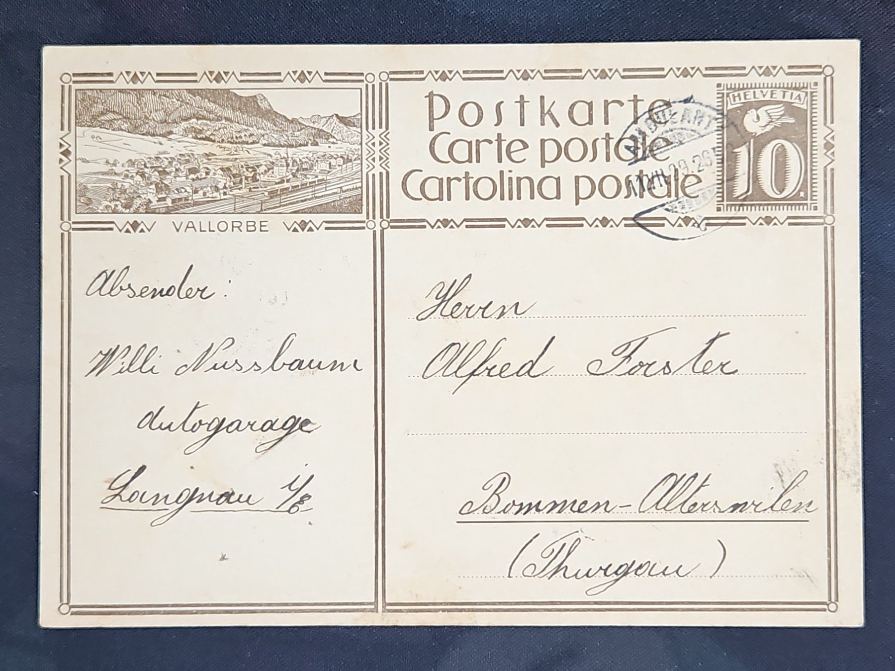Tutti i francobolli: CL23 Carte Postale + Timbre Suisse 1929 – Usato da Cousset venduto da Patrick_Collections