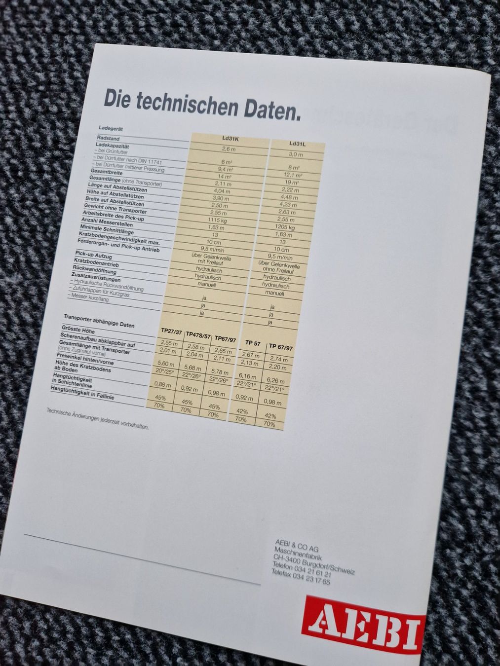 Aebi Traktoren: Original Prospekt Aebi Transporter Ladegerät Ld31 – Gebraucht aus Dürnten von Bachtel84 4