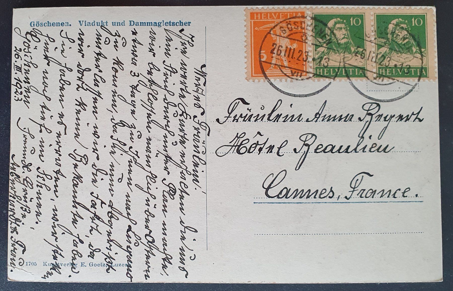 Cartoline postali: Göschenen 1923 - Viadukt, Dammagletscher – Usato da Kreuzlingen venduto da Rschweiz1 1