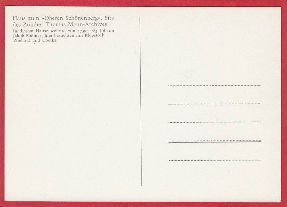 Ansichtskarten: ZÜRICH, ZÜRCHER THOMAS MANN-ARCHIV, GROSSFORMAT – Gebraucht aus Grüningen von Kartenlaube 1