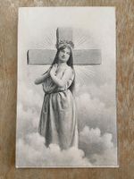 AK antik 1908 Frau Kreuz Gebet Religion Glaube Postkarte