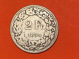 2 Franken 1894 B ( Silber ) Auflagezahl NUR 700'000 Stk.