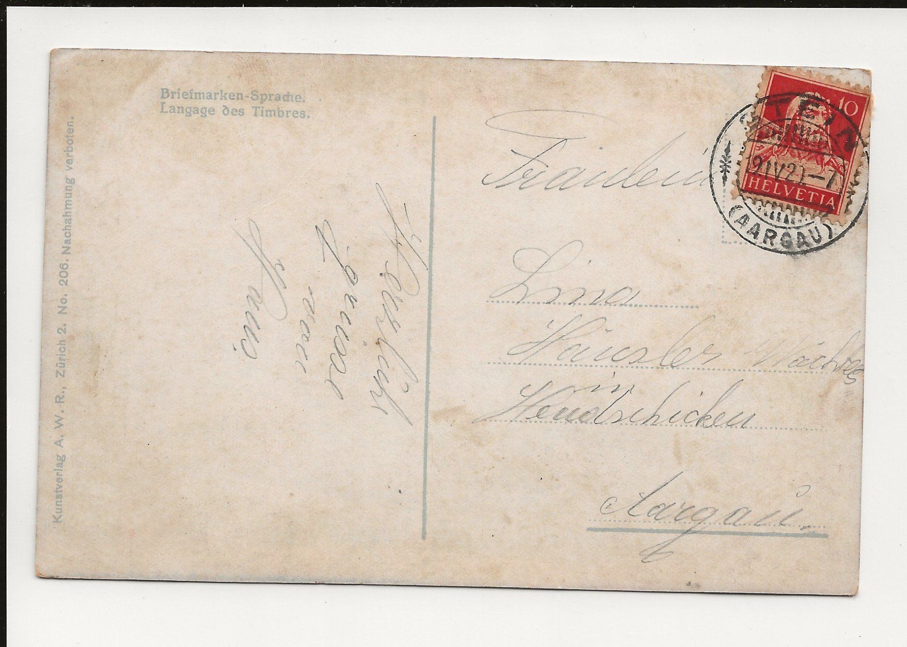 Cartoline postali: AK 1920 Briefmarken Sprache 😍 Schweiz – Usato da Greifensee venduto da 315WDO 1