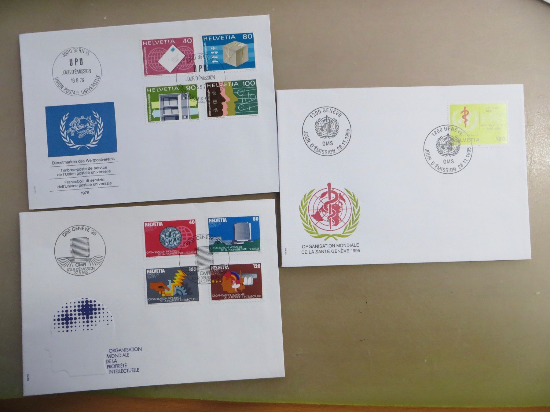 Tutti i francobolli: 3 Briefe FDC Genfer Ämter 1976, 1982, 1995 – Nuovo (secondo la descrizione) da Basel venduto da 8013