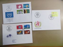 3 Briefe FDC Genfer Ämter 1976, 1982, 1995