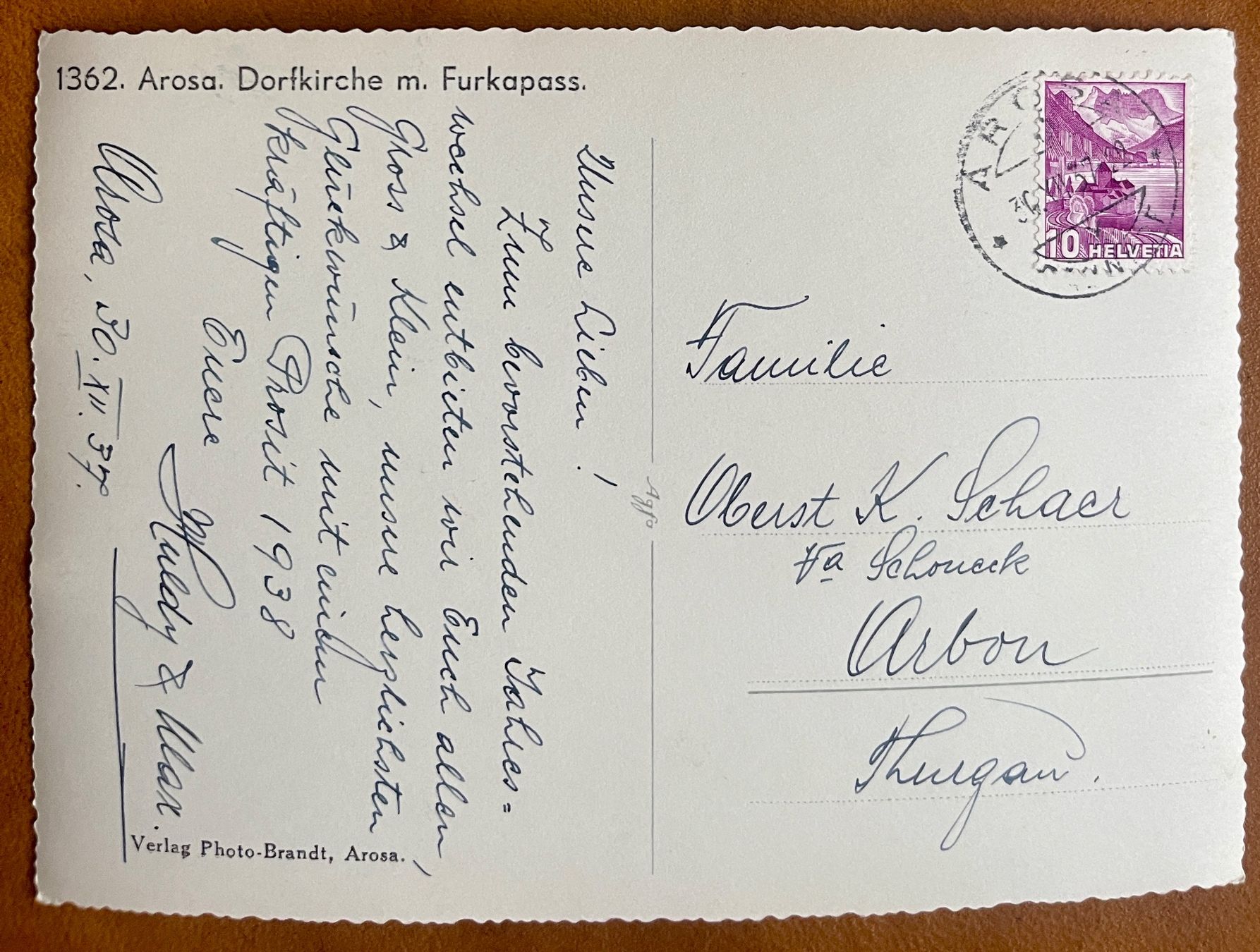 Cartoline postali: AK:  AROSA - Dorfkirche 1937 – Usato da Lutry venduto da Ediego 1