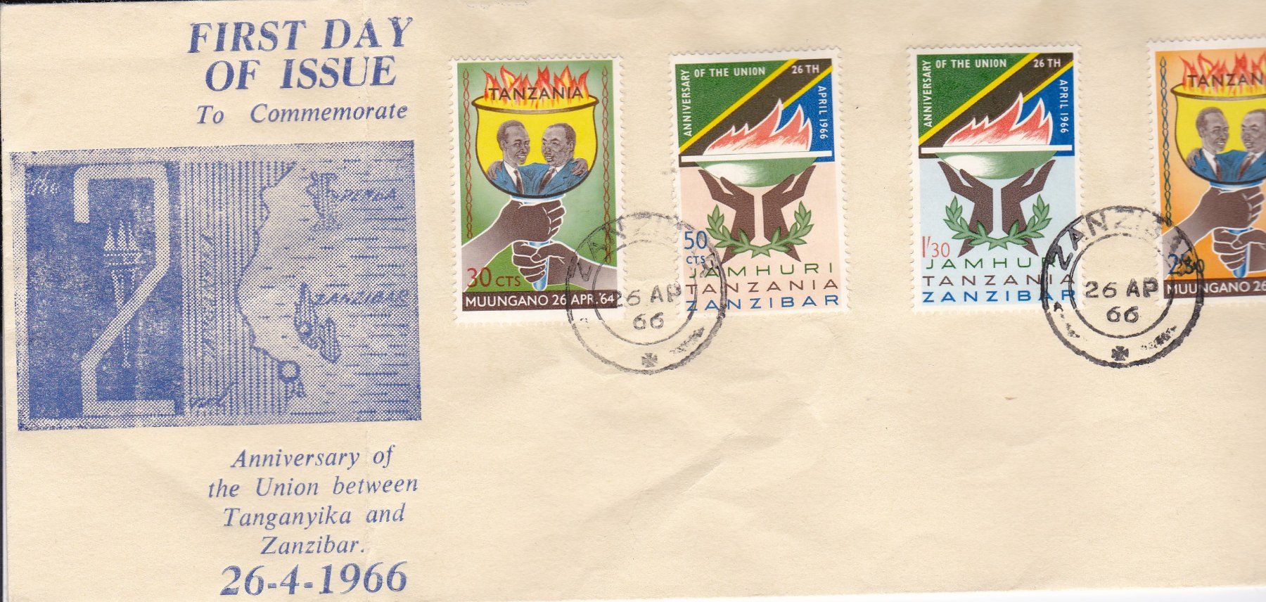 Alle Briefmarken: Tansania-Briefmarken, Ersttag, 26.4.1966. – Neu (gemäss Beschreibung) aus Binningen von Hahexa