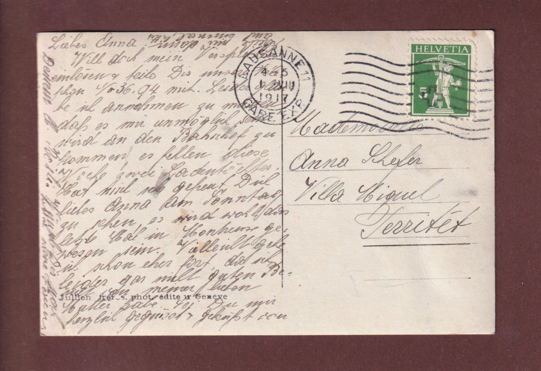 Cartoline postali: LAUSANNE - Quai d'Ouchy - 1917 – Usato da Pully venduto da nicecards 1