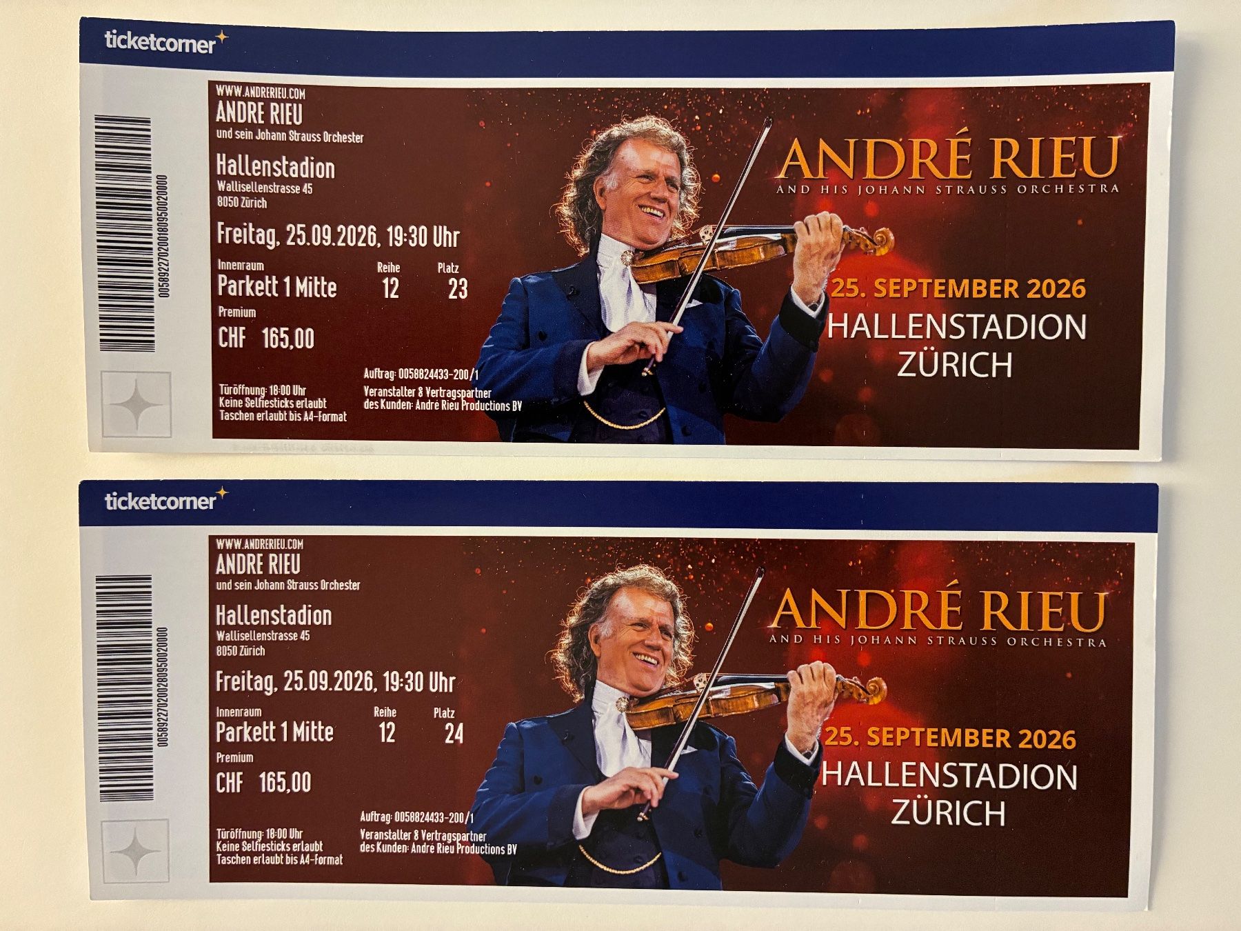 Tickets: André Rieu – Neu (gemäss Beschreibung) aus Rheinfelden von dennisbuikema