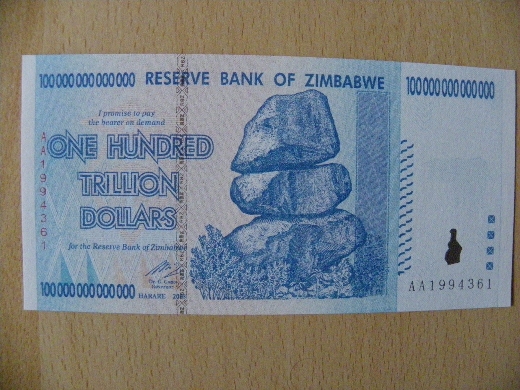 Banconote: Simbabwe 100 Trillionen Dollar 2008, P-91, Unc – Nuovo (secondo la descrizione) da Untersiggenthal venduto da Gas61