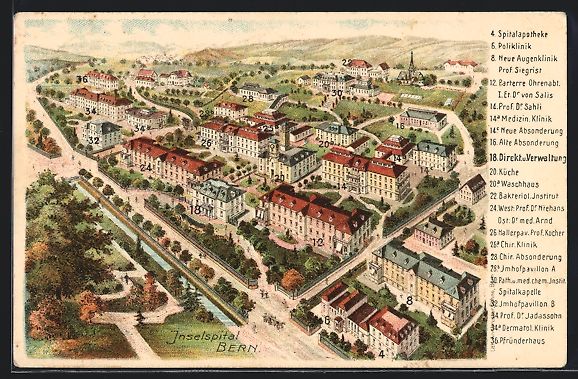 Cartoline postali: Lithographie Bern, Inselspital, 1911 – Usato da Berlin venduto da bartko-reher
