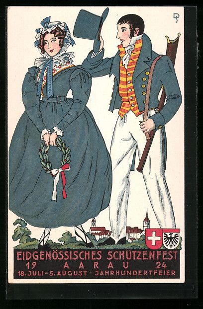 Cartoline postali: Aarau, Eigd. Schützenfest 1924, Schütz – Usato da Berlin venduto da bartko-reher