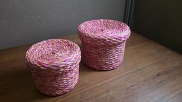 2er Set ,geflochtene Körbe,in pink-orange Tönen
