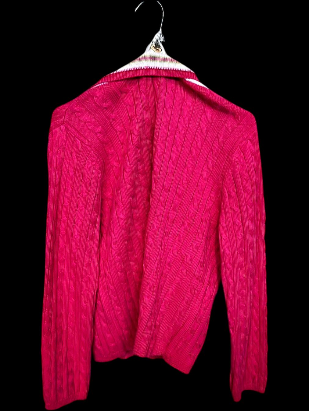 Maglioni & Felpe: Rosa Zopfstrick-Pullover mit V-Ausschnitt und weißem Besatz – Usato da Zug venduto da vinokilo 3