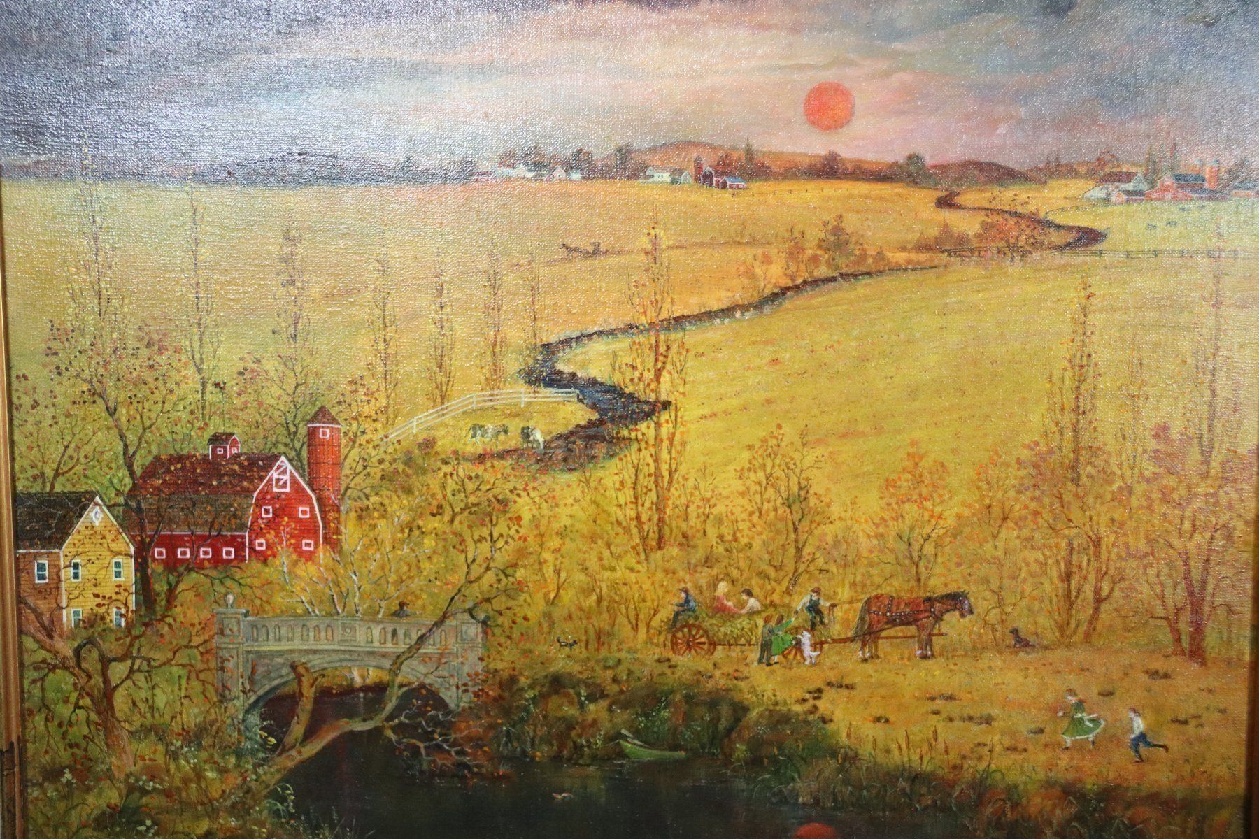 Dipinti: Ann Hardy, Gemälde "Heuwagenfahrt", feinste Malerei. – Usato da Zug venduto da Kunst-Fundgrube 2