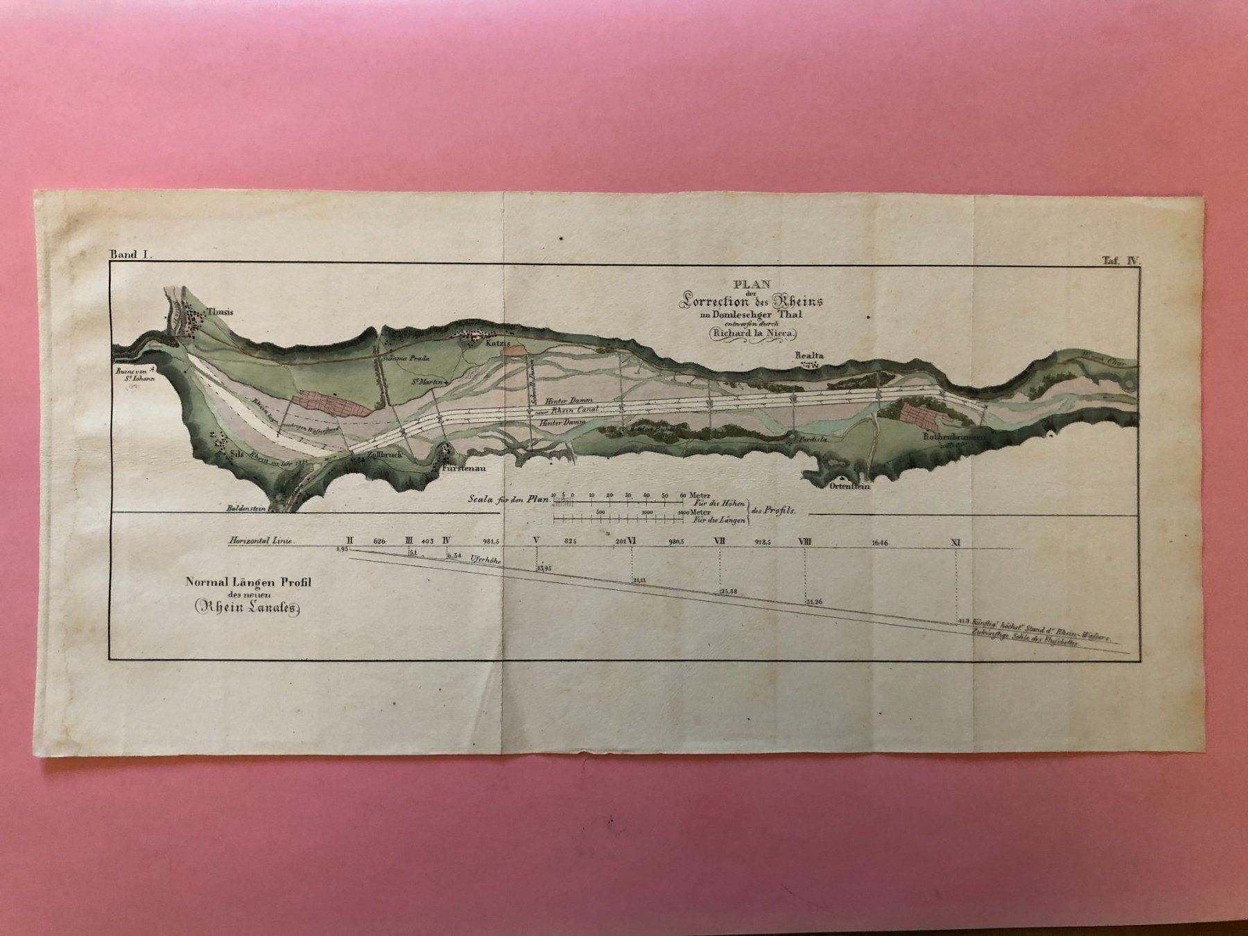 Cartine & Atlanti: de la Nicca: Plan Correction des Rheins im Domleschger Thal – Usato da Zürich venduto da allp
