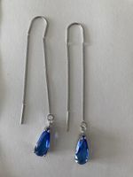 Boucles d’oreilles argentées cabochon en verre bleu