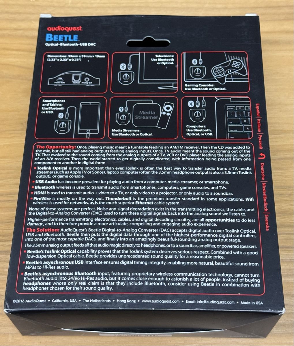 Convertisseurs: AudioQuest Beetle Optical Bluetooth USB DAC in OVP – Neuf avec emballage d'origine à Ebertswil par audivero 2