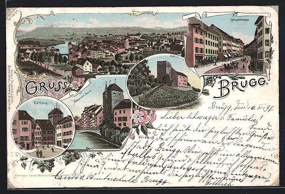 Ansichtskarten: Litho Brugg, Schwarzer Thurm, Hauptstras – Gebraucht aus Berlin von bartko-reher