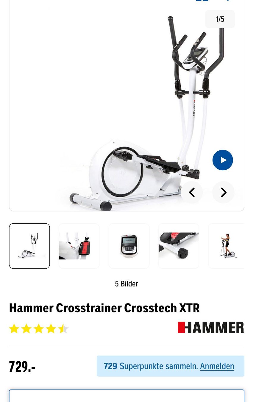 Vélos d'appartement: Crosstrainer Hammer XTR – D'occasion à Egliswil par Anna_Tomie 1
