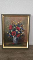 Blumenstillleben Gemälde von Iseli, gerahmt, Vintage 38x48.3
