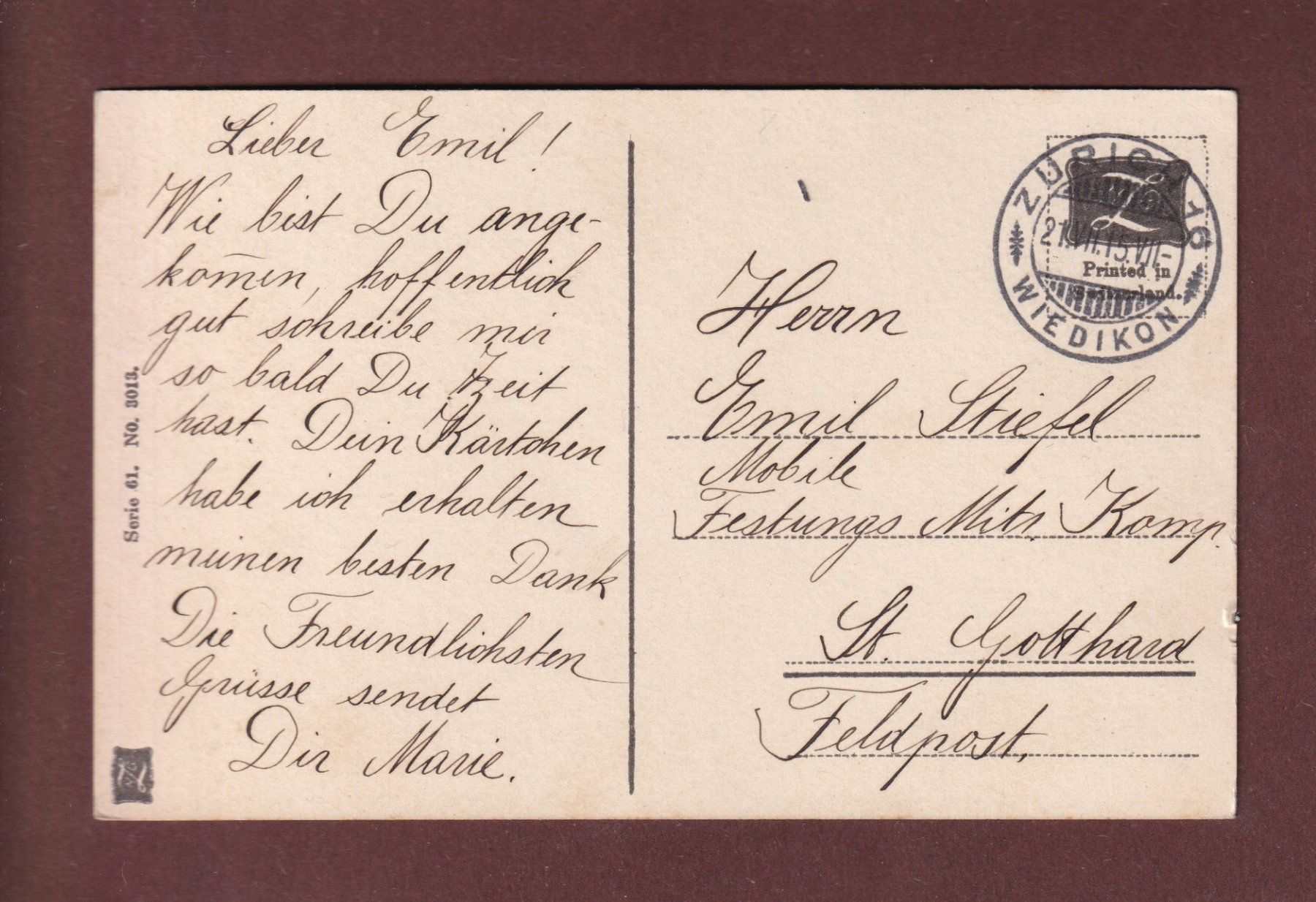 Cartoline postali: TICINO - 1915 – Usato da Pully venduto da nicecards-shop 1